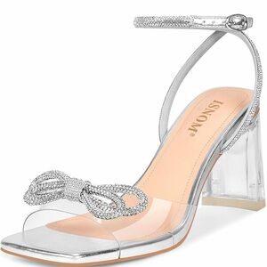 Silver clear heels with rhinestone bow #glamour #heels #party size 7.5